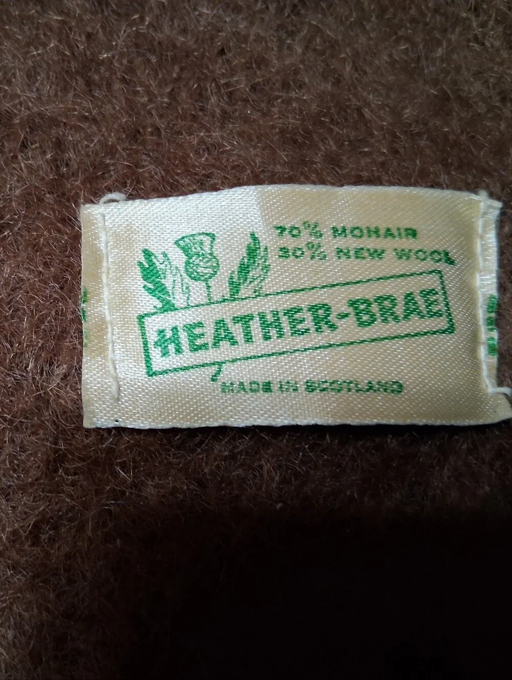 Heather-Brae Brown Mohair Wool Scarf, Made In Scotland, Approx 64x9
